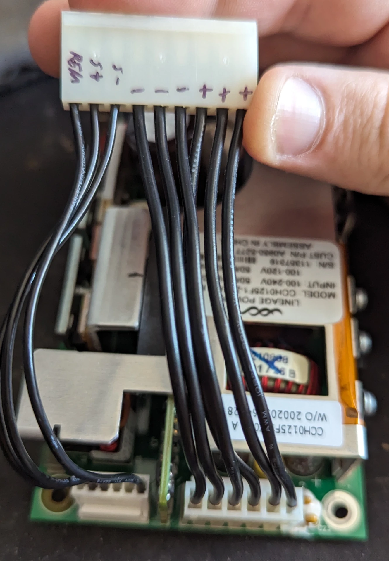 Old PSU showing connector pinout